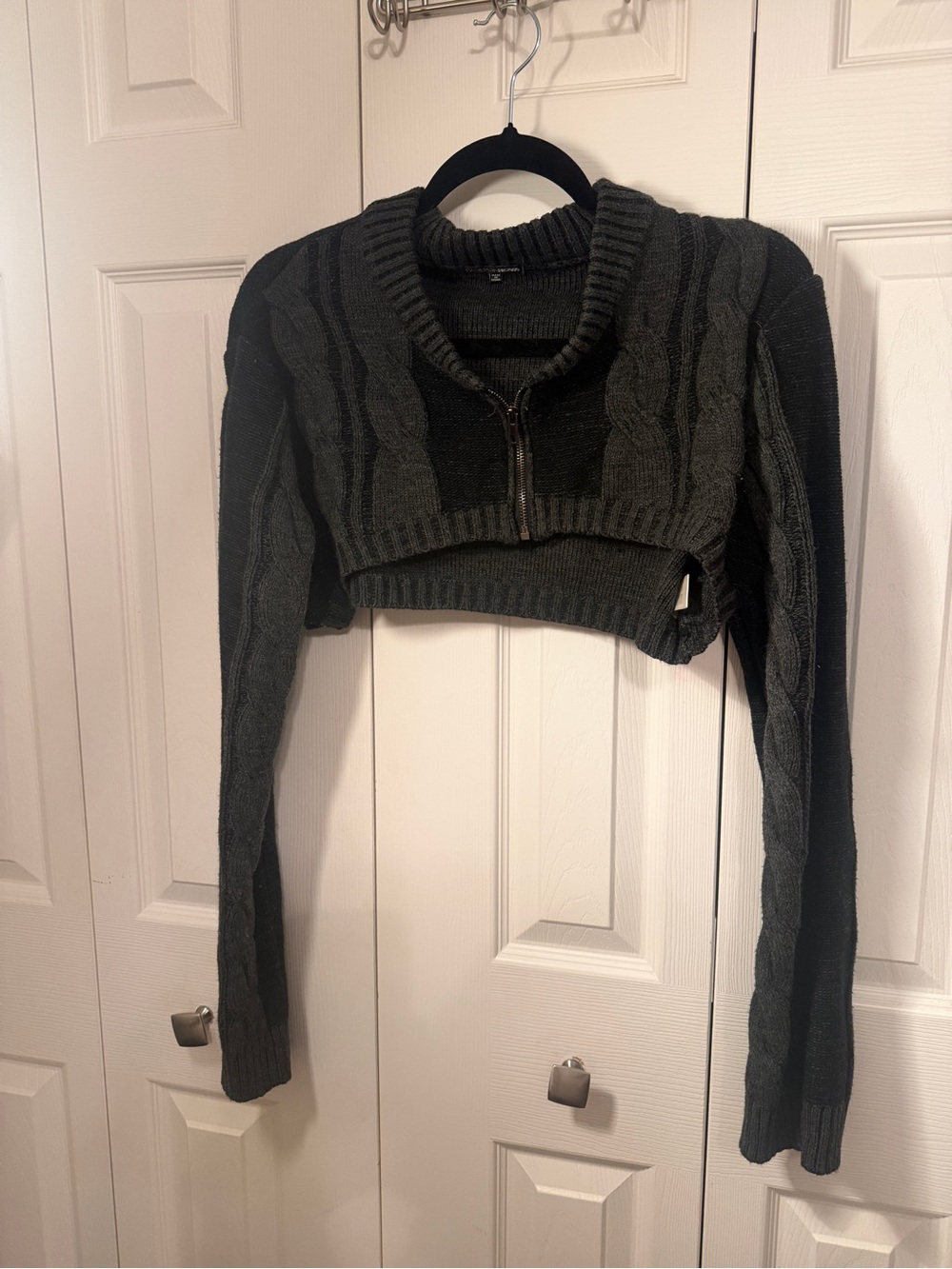 Gray Cable Knit Cropped Shrug Sweater Long Sleeve Zip Bolero Fashion Nova